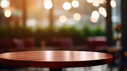 Poster - A simple wooden table with a blurred background. Ideal for various design projects