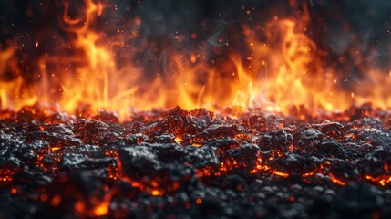 Poster - intense brightness and vibrant orange color of flames in a fire