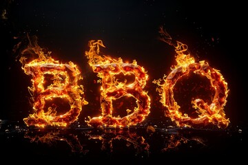 Poster - word BBQ formed using fire against a black background. The flames create a striking visual representation of the word