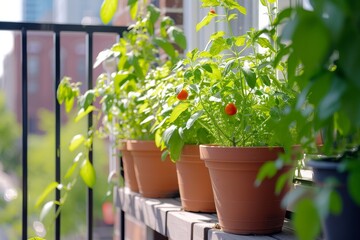 Poster - A harmonious row of lush potted plants, bathed in soft sunlight, elegantly placed on a windowsill, creating a serene and tranquil garden oasis indoors