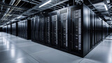 Fototapeta Na drzwi - Modern data center server racks in dark room with RTX lighting and visual effects