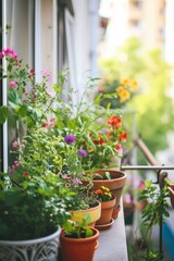 Poster - flowers in pots on the balcony