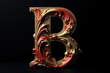 Aufkleber - Bold gold and red letter B on a sleek black background, perfect for graphic design projects
