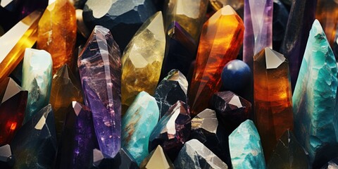 Poster - A detailed view of a cluster of crystals, perfect for backgrounds or design elements