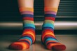 Close up of a person wearing colorful socks. Suitable for fashion blogs or online clothing stores