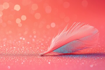 Sticker - A delicate pink and blue feather delicately rests on a soft pink background, creating a serene and graceful image