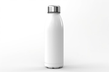 Poster - A simple white water bottle on a white surface. Suitable for hydration or fitness concepts