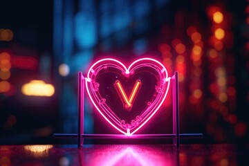 Aufkleber - A heart shaped neon sign on a table, perfect for romantic occasions