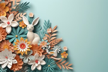 Paper cut spring flowers and leaves. Fresh spring nature background. ai generated