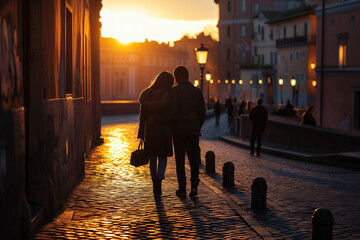 Young Couple Enjoying Sunset Views Over Rome