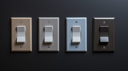Aufkleber - A row of three different color switches mounted on a wall. Ideal for illustrating electrical concepts
