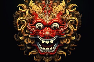 Poster - A vibrant red and gold mask against a dark black backdrop. Perfect for masquerade themed designs