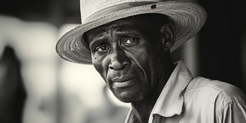 Poster - A monochrome image of a man wearing a hat. Suitable for various projects