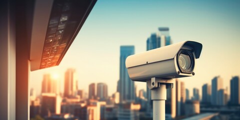 Poster - Surveillance camera overlooking cityscape, suitable for security concepts