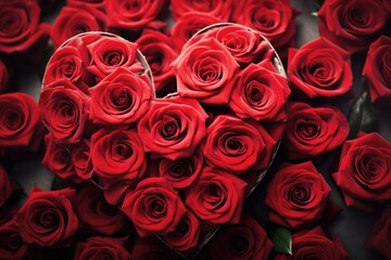 Poster - A heart-shaped arrangement made of vibrant red roses. Perfect for romantic occasions or wedding decorations