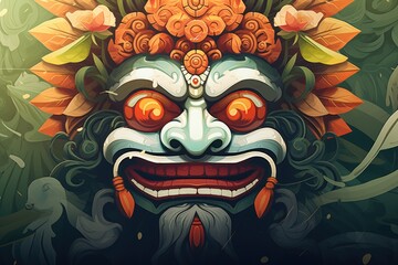 Poster - A digital painting of a mask adorned with flowers, suitable for various creative projects