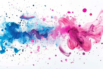 Fototapete - dynamic group of different colored inks spreading and mixing on a white surface, creating a vibrant and artistic display of colors