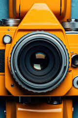 Poster - A yellow camera with a lens attached, suitable for photography projects