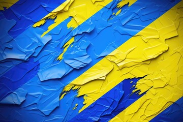 Poster - Detailed close up of a blue and yellow painted wall, suitable for backgrounds and textures