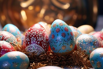 Poster - Colorful decorated eggs up close, perfect for Easter projects