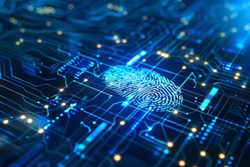 Poster - Abstract security system concept with fingerprint on technology background.