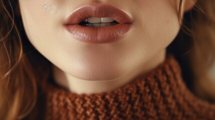 Sticker - Close up of a woman brushing her teeth, ideal for dental or personal hygiene concepts