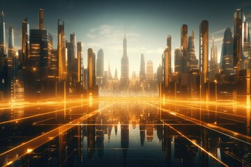 Aufkleber - Modern urban skyline with towering skyscrapers. Suitable for architectural and cityscape concepts