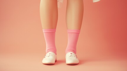 Aufkleber - A person wearing pink socks and white shoes. Suitable for fashion blogs or shoe advertisements