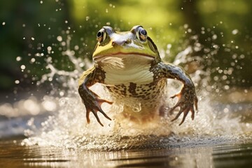Poster - A frog jumping out of water, suitable for nature concepts