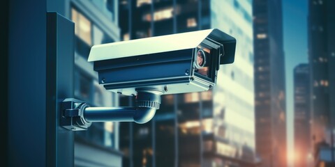 Poster - Security camera mounted on a building wall, suitable for surveillance concepts