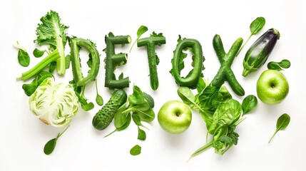 Aufkleber - Detox word from green fresh vegetables 