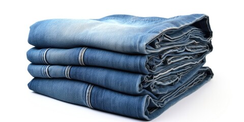 Aufkleber - A stack of blue jeans on a plain white background. Perfect for fashion or retail concepts