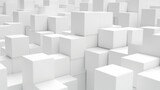 Fototapeta Przestrzenne - White cubes arranged in a room, perfect for interior design concepts
