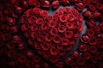 Poster - A heart made out of red roses on a table, perfect for romantic occasions