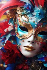 Poster - Close up of a mask with delicate flowers, perfect for fashion or beauty concepts