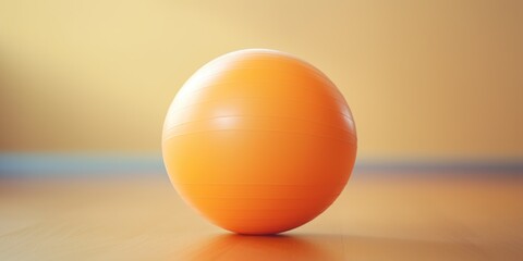 Poster - Bright orange exercise ball on wooden floor, perfect for fitness or home workout concepts