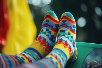 Poster - Close-up of a person's feet in brightly colored socks. Great for fashion or lifestyle concepts