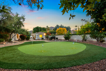 a putting green in a back yard 