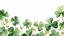 Watercolor Green Clover On A White Background With Copyspace, St Patrick's Day Celebration Concept In Ireland	
