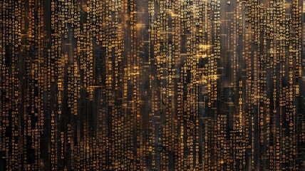 Poster - Gold Binary code abstract technology background. Global network
