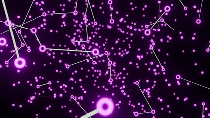 Poster - Chains of molecules in stream. Design. Interweaving of particles in moving stream. Stream of luminous molecules with changing connections of biological chains