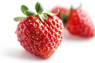Fototapete - Red strawberries on a white background
