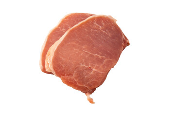 Raw pork pieces isolated on a white background.