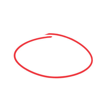Red circle pen draw. Highlight hand drawn circle isolated on white background. Handwritten red circle. For marker pen, pencil, logo and text check. Vector illustration