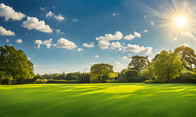 Wall Mural - wide lawn trimmed with precision under a blue sunny sky