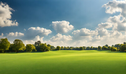 Wall Mural - wide lawn trimmed with precision under a blue sunny sky