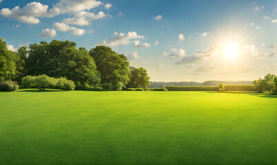 Wall Mural - wide lawn trimmed with precision under a blue sunny sky