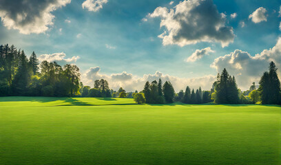 Wall Mural - wide lawn trimmed with precision under a blue sunny sky