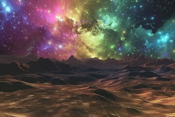 Wall Mural - view of a nebula from the surface of an alien planet