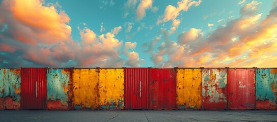 Poster - A vibrant masterpiece painted with the fiery hues of red and yellow, set against a backdrop of endless blue sky and fluffy clouds, evoking a sense of whimsical colorfulness in the great outdoors